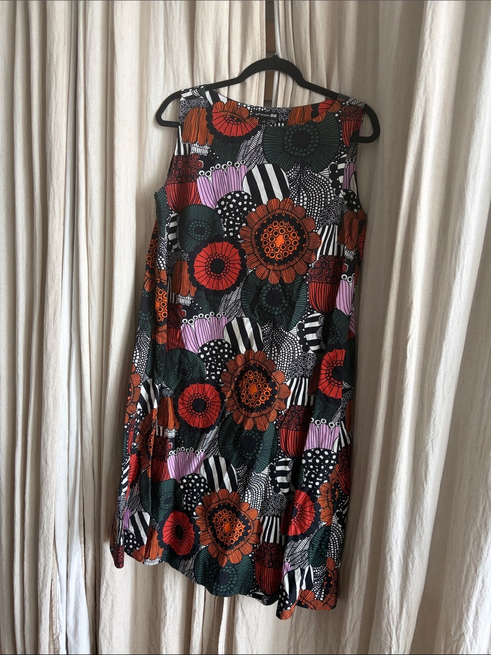Marimekko Floral Maxi Dress in Black, Red, Green & Pink